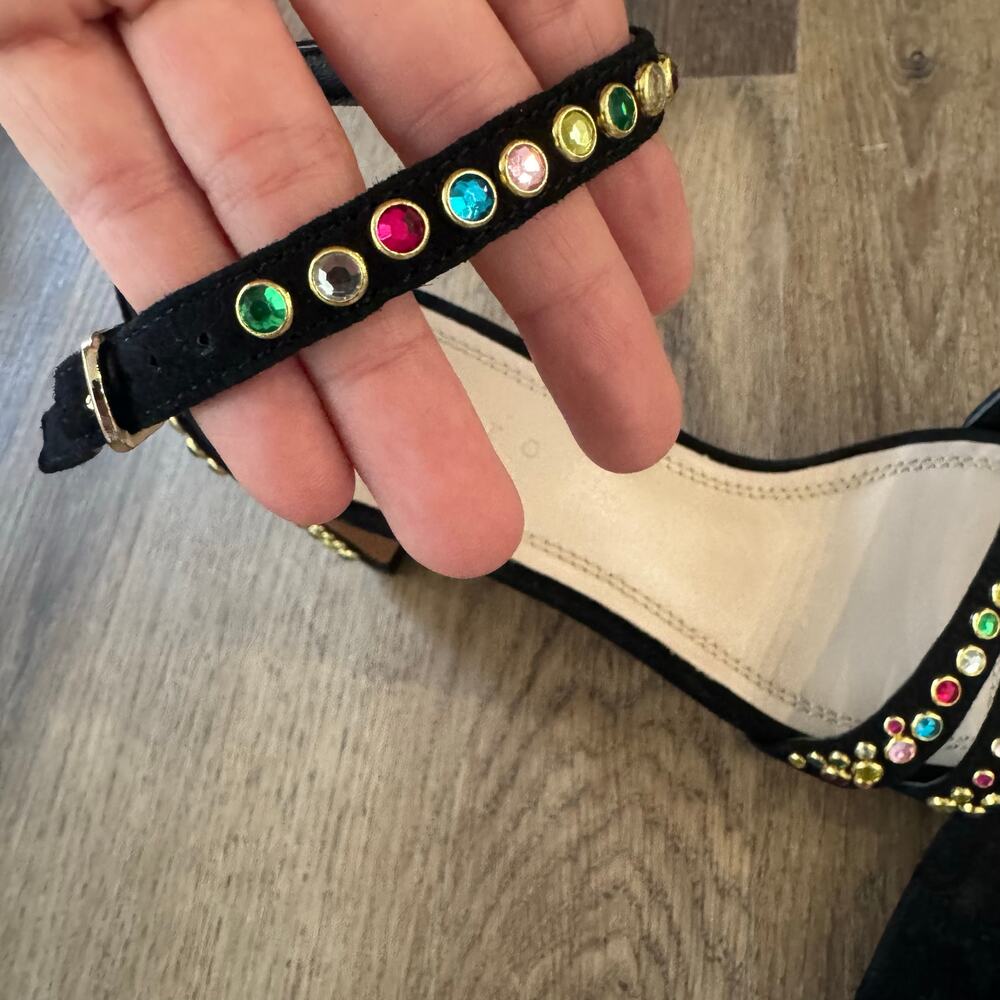 Sandro Jaden Crystal-Embellished Suede Heeled Sandals in Black - Picture 3 of 9